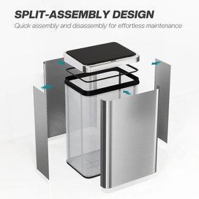 HOMCOM Kosz na śmieci z czujnikiem 40L Stal nierdzewna Automatyczny kosz na śmieci z miękkim zamykaniem 35,5 x 26 x 55 cm Srebrny | Aosom PL