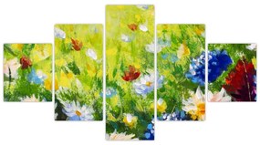 Obraz kwitnącej łąki, obraz olejny (125x70 cm)
