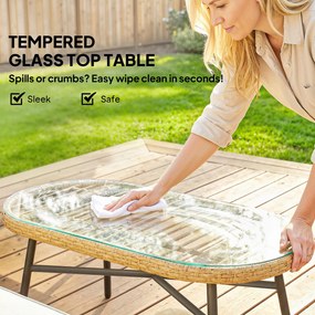 Outsunny 4-częściowy zestaw mebli ogrodowych z rattanu, zestaw z narożnikiem, sofą dwuosobową i stolikiem ze szkła, poduszki dla 5 osób | Aosom PL