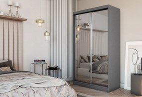 Szafa Przesuwna BELLINA 120 cm z Lustrem Szafa Dwudrzwiowa Szara