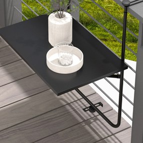 Outsunny Stolik balkonowy, dla balustrad o grubości 6-15 cm, regulowany, składany, odporny na rdzę, metal, 62x60x85,5 cm, czarny | Aosom PL