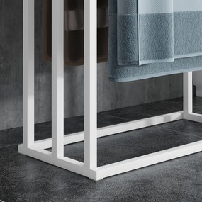 kleankin Zestaw Stojaków na Ręczniki 3 Drążki, Design Przemysłowy, Bambus, 45 x 22,5 x 86 cm, Biały + Natur