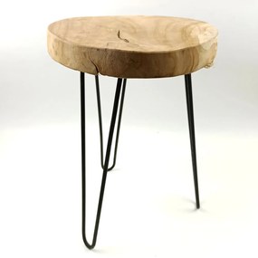 Drewniany stołek, taboret z metalowymi nogami, industrial, natural style