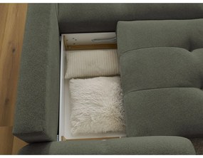 Rozkładany/ze schowkiem narożnik z tkaniny szenilowej (prawostronny/z szezlongiem) w kolorze khaki Roxelane – Bobochic Paris