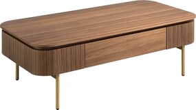 Prostokątny stolik kawowy z orzecha włoskiego i polerowanej na złoto stali 2108 ANGEL CERDA