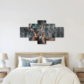 Obraz - Jeleń i łania w zaśnieżonym lesie (125x70 cm)