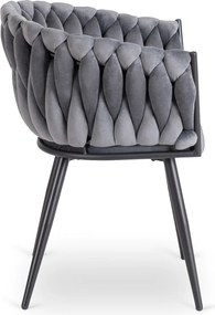 Krzesło Tapicerowane Plecione do Salonu ELENA Szare Welurowe Nowoczesne Loft
