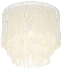 Orientalna lampa sufitowa złota z kremowym abażurem z frędzlami - Franxa