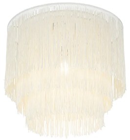 Orientalna lampa sufitowa złota z kremowym abażurem z frędzlami - FranxaKolonialny Oswietlenie wewnetrzne