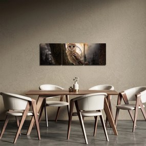 Obraz sowy palonej (z zegarem) (90x30 cm)