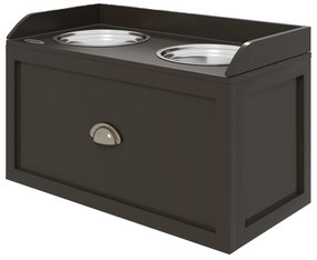 PawHut Stacja Karmienia dla Psów, Podwyższone Miski, 2 Miski ze Stali Nierdzewnej, 1 Szuflada, 60 x 30 x 36 cm, Brązowy