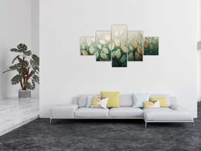 Obraz - Złoto-zielone liście (125x70 cm)