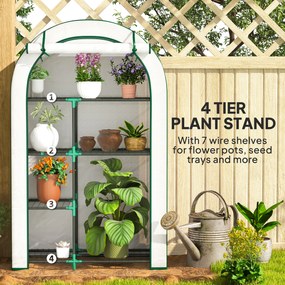 Outsunny Mini-szklarnia, 4-poziomowa szklarnia z folią plastikową, przenośna, z rolowanymi drzwiami, 100 x 45 x 160 cm, biała