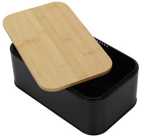 Metalowy chlebak z bambusową pokrywą, 31 x 18 x 12,5 cm