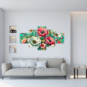 Obraz - Kwiaty na niebieskim tle (125x70 cm)