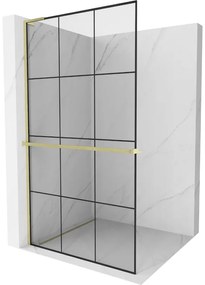 Mexen Kioto+ L ścianka prysznicowa z półką Walk-in 100 x 200 cm, czarny wzór, złota szczotkowana - 800-100-123-55-77