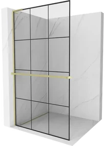Mexen Kioto+ L ścianka prysznicowa z półką Walk-in 100 x 200 cm, czarny wzór, złota szczotkowana - 800-100-123-55-77