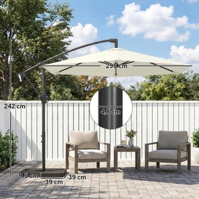 Outsunny Parasol ogrodowy Ø300 cm z mechanizmem blokującym, korbą, podstawą i wagami, kremowy | Aosom PL