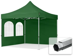 TOOLPORT 3x3 m Namiot Ekspresowy PROFESSIONAL Alu 40mm, ze ścianami bocznymi, okna kwadratowe, ciemnozielony - (600166)