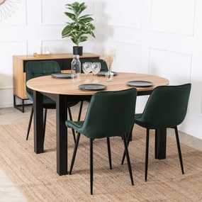 Zestaw Stół Okrągły Rozkładany HARRY 102-142 cm Dąb Craft/Czarny i 4 Krzesła Tapicerowane CHRIS Zielone Nowoczesne