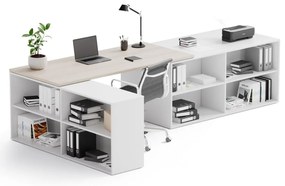 Biurko z przestrzenią do przechowywania BLOCK B02, biały/dąb naturalny