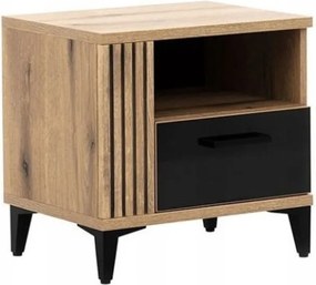 Szafka Nocna z Szufladą do Sypialni DYNAMO 52 cm Dąb evoke / czarny połysk Loft