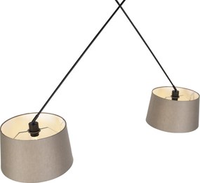 Lampa wisząca regulowana czarna klosz lniany szarobrązowy 35cm - Blitz II