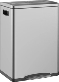 HOMCOM Kosz na śmieci z pokrywą i pedałem, Stal nierdzewna, Komory 2x20 L, Srebrny