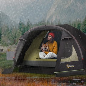 Outsunny Lekki Namiot Campingowy dla 4 Osób UV 50+ - Tunelowy, Czarny z Przedsionkiem, Bocznymi Drzwiami i Oknami