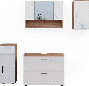 Zestaw mebli łazienkowych biały wysoki połysk/złoty dąb power 80x41x58.6 irma