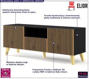 Szafka rtv z lamelami czarny + dąb artisan - Melis 9X