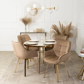 Stół Okrągły TINGA 100 cm Biały Marmur/Złoty Glamour