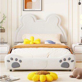 Łóżko tapicerowane z wezgłowiem 140 x 200 cm - kształt misia - aksamit - białe