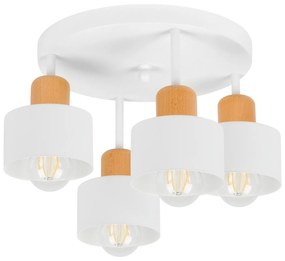 Biała lampa sufitowa, czteropunktowy spot D4BU3030WE z drewna i metalu