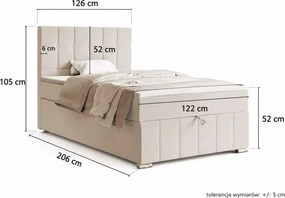 Eleganckie tapicerowane łóżko kontynentalne Lefroy 120x200 z pojemnikiem na pościel i stylowym wezgłowiem