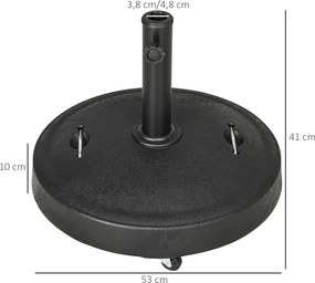 Outsunny Stojak na parasol Uchwyt na parasolowy Uchwyt na parasol, odporny na warunki atmosferyczne, z kołami, Ø53 x 41W cm, Czarny