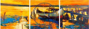 Obraz - Łódź o zachodzie słońca (z zegarem) (90x30 cm)
