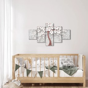 Obraz - Obraz białego drzewa z kwiatami, rosegold (125x70 cm)