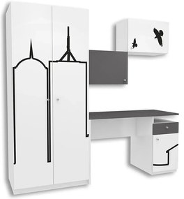 Biało-grafitowy komplet mebli młodzieżowych D0-K07
