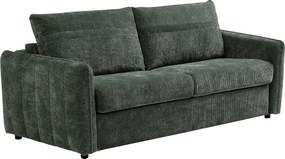 Kanapa  3-osobowa rozkładana typu express z tkaniny teksturowanej zielonej  - Powierzchnia spania 145 cm MALOGU