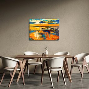 Obraz - Łódź o zachodzie słońca (70x50 cm)