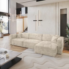 Masseno Narożnik TOLMO z funkcją spania i pojemnikiem na pościel Narozniki L, Rozkładana sofa - Kremowy, TILIA 03