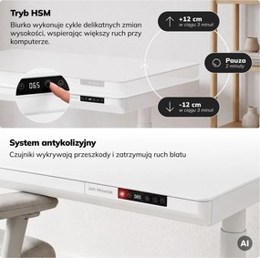 Biurko elektryczne sit-stand z szufladą i ładowarką bezprzewodową Qi białe, 1400 mm: ELLIS