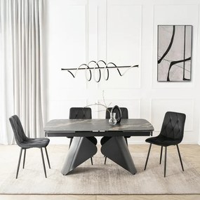 Stół Rozkładany Prostokątny VERONA 160-240 cm Ceramiczny Czarny Marmur/Czarny Loft