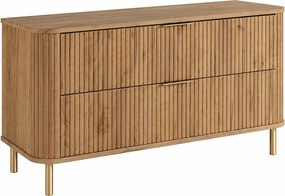 Szafka łazienkowa stojąca z szufladami i metalowymi nóżkami, kolor Dąb Craft, uchwyt złoty, nóżki złote, 120 x 41,5 x 66,7 cm