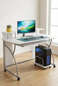 Białe Biurko Komputerowe Z Półkami Na Kółkach S3-G89