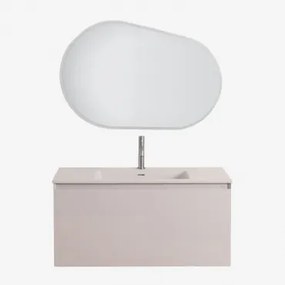Zestaw Wiszących Mebli Łazienkowych Zintegrowany Z Umywalką Macrae Nature & Owalna Lampa Led I Przeciwmgielna 100x80 Cm Riben & Szczotkowana Szarość ↑