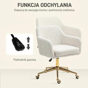 HOMCOM Fotel do Home Office, regulowany fotel biurowy na kółkach, pokrycie aksamitne, podstawa metalowa, Kremowy