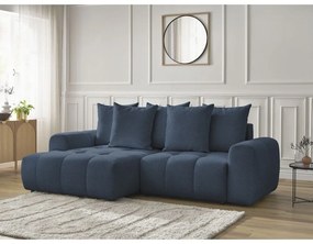 Niebieski rozkładany/ze schowkiem narożnik z tkaniny szenilowej (lewostronny/z szezlongiem) Roxelane – Bobochic Paris