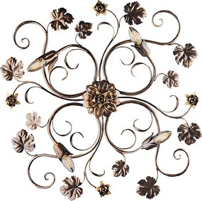 Iris - Lampa sufitowa z lakierowanego na brązowo żelaza z dekoracją w kolorze starego złota, 4 światła, wys. 17 - Ø76 - BL169-PL4-BR